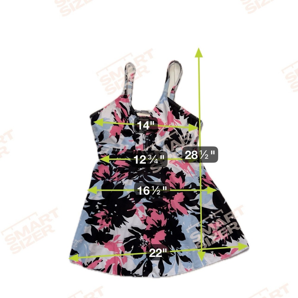 FINWANLO Women Medium Floral Tankini Swim Dress Top Strappy V-Neck Pink Blue NWT - Picture 3 of 7